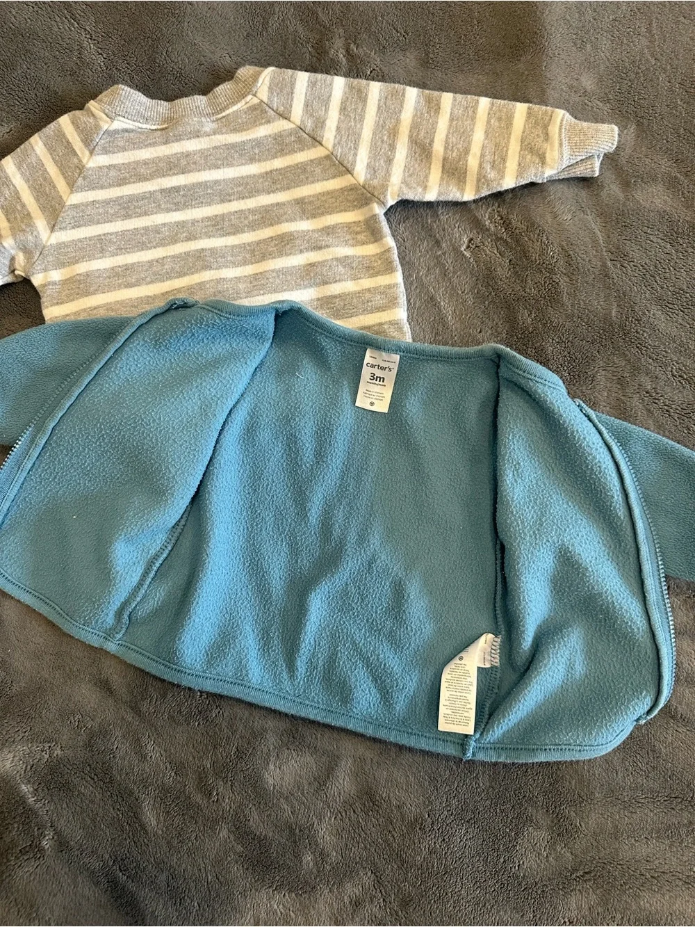 Carter's Blue Fleece Zip Jacket with Gray & Cream Sloth Stripe Pullover
